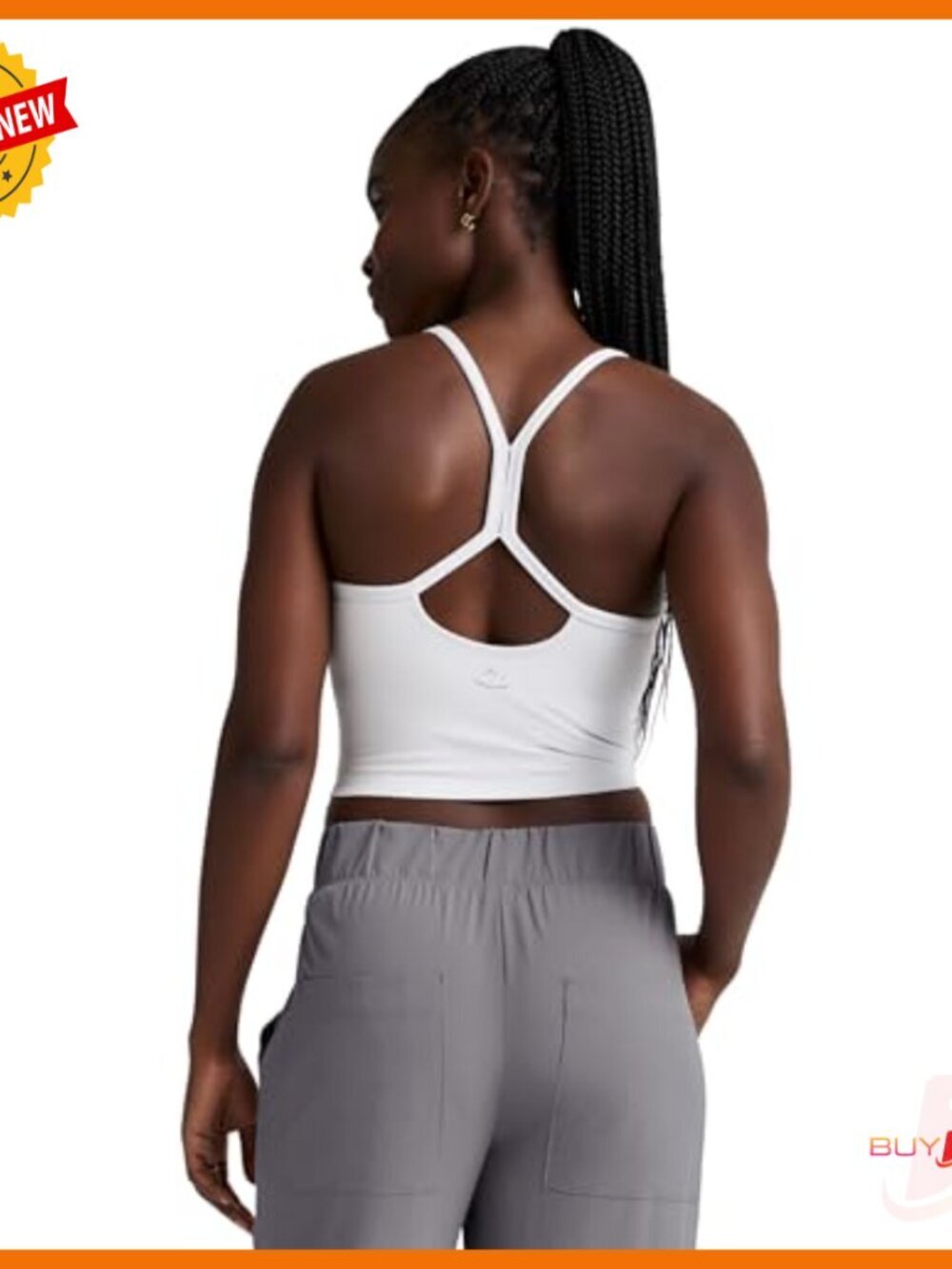 Slim Racerback Cropped Tank with Built-In Bra for Yoga and Walking - Picture 2 of 4